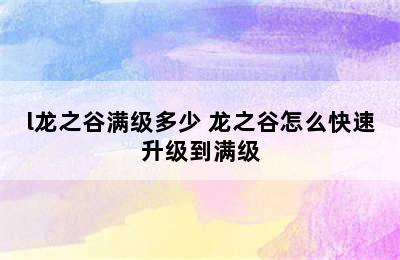 l龙之谷满级多少 龙之谷怎么快速升级到满级